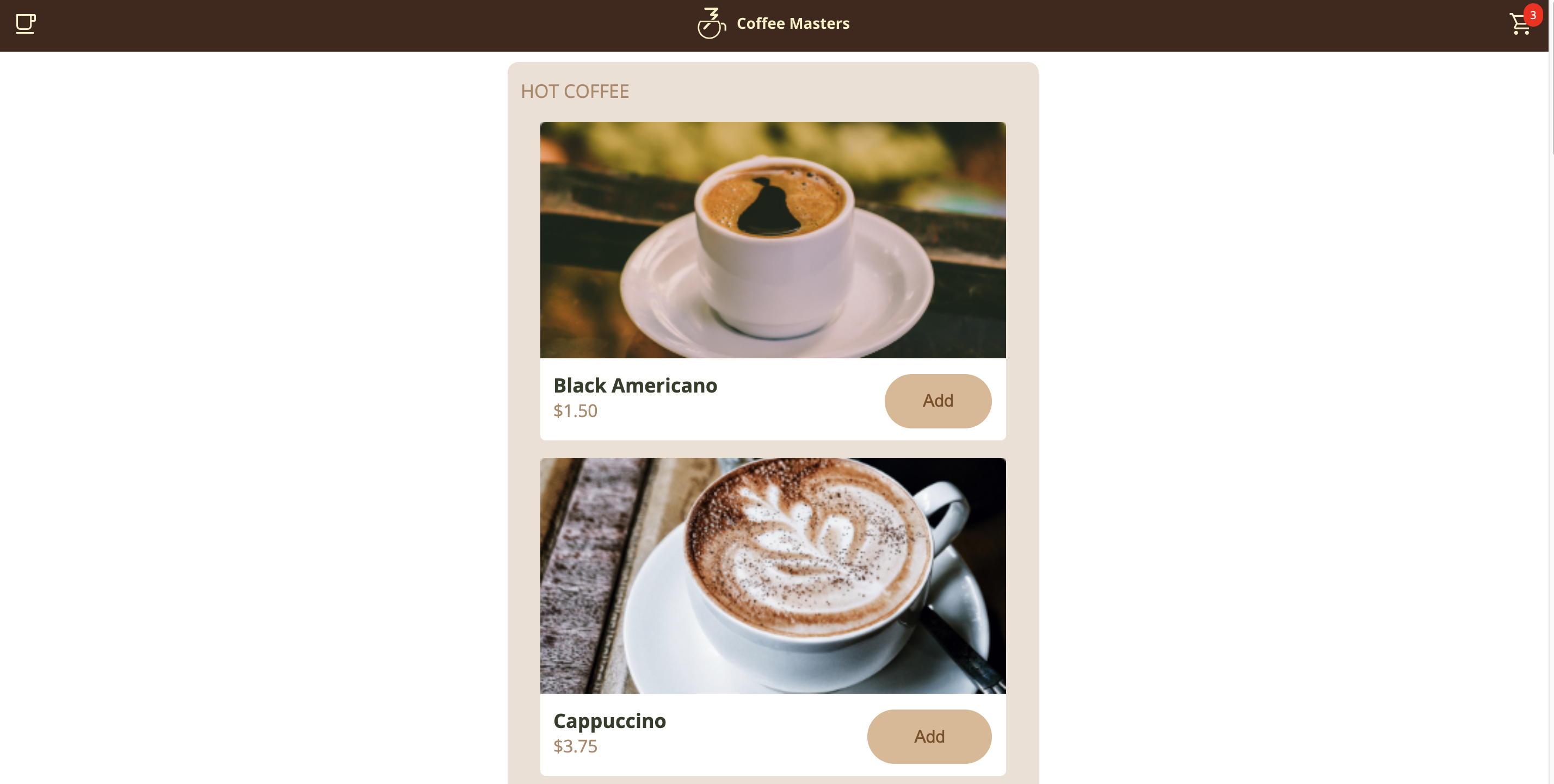 Coffee Master App Front Page